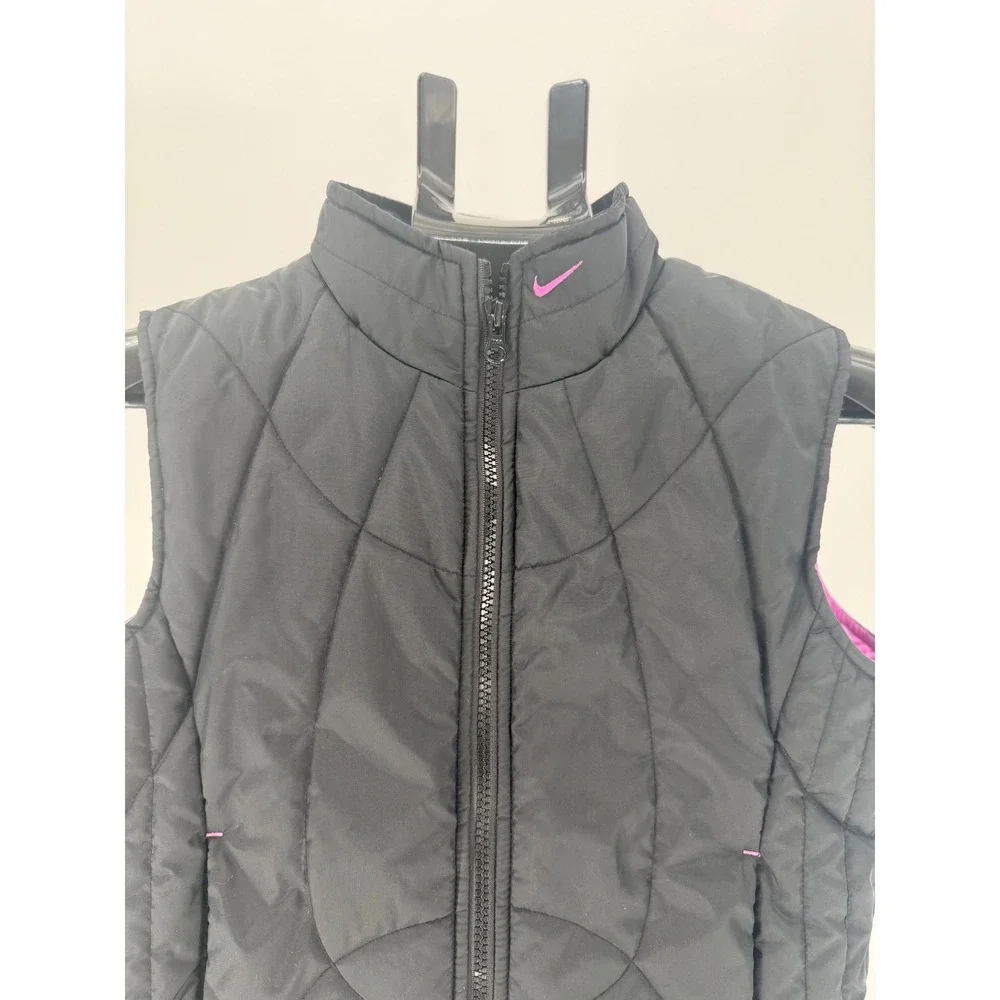 Nike Kids Quilted Puffer Vest Black Pink Logo Zip Up Sleeveless Jacket Size L - Picture 3 of 8